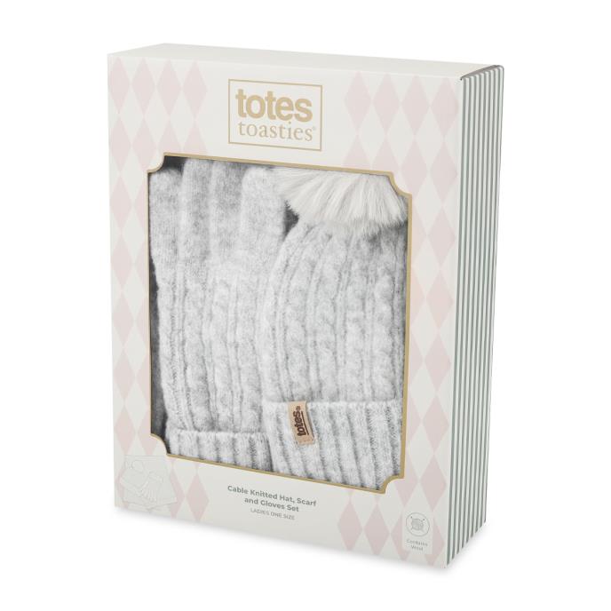 totes toasties® Ladies Knitted Hat Scarf & Glove Gift Set Grey Extra Image 1